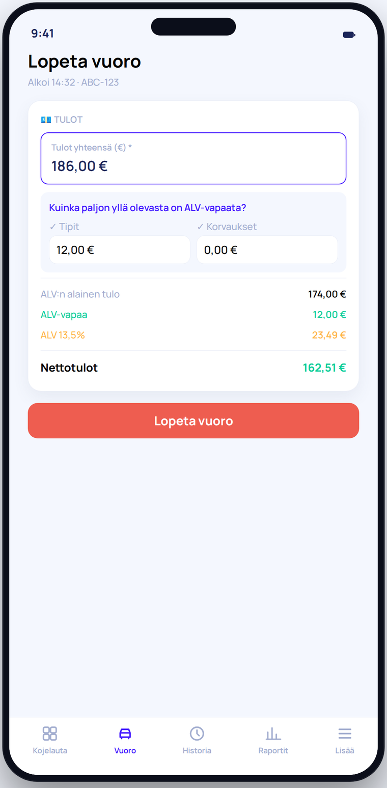 ReittiHub-sovellus: ALV 13,5 % lasketaan reaaliajassa